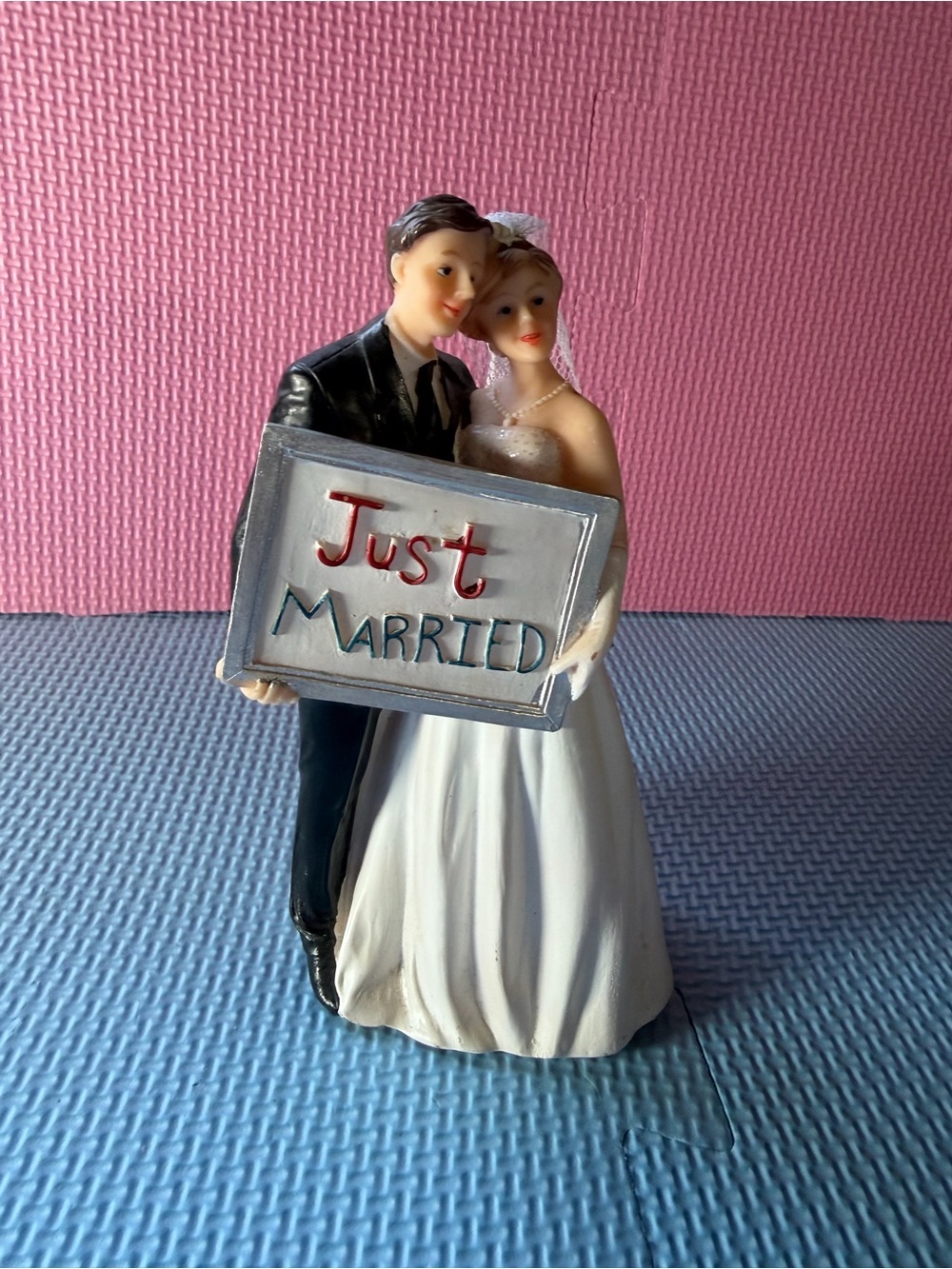 Classic Just Married Wedding Cake Topper in White and Black
